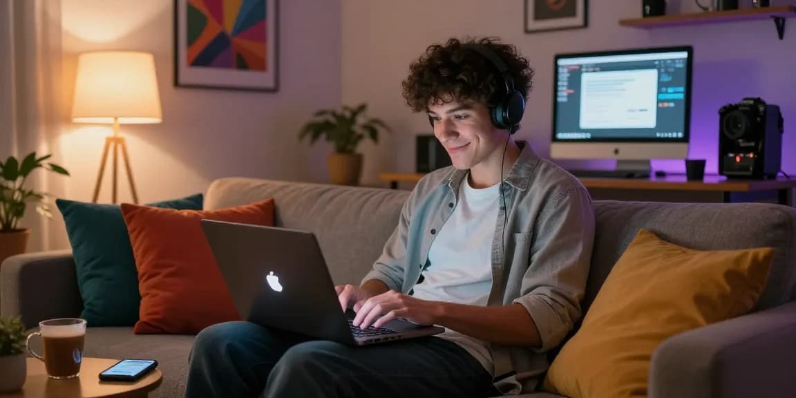 Engaging with an NSFW chat bot on a laptop in a cozy setting, showcasing user interaction.